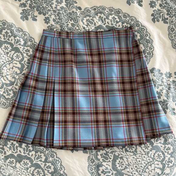 Pure Wool Blue Check Kilt Skirt - Picture 2 of 8